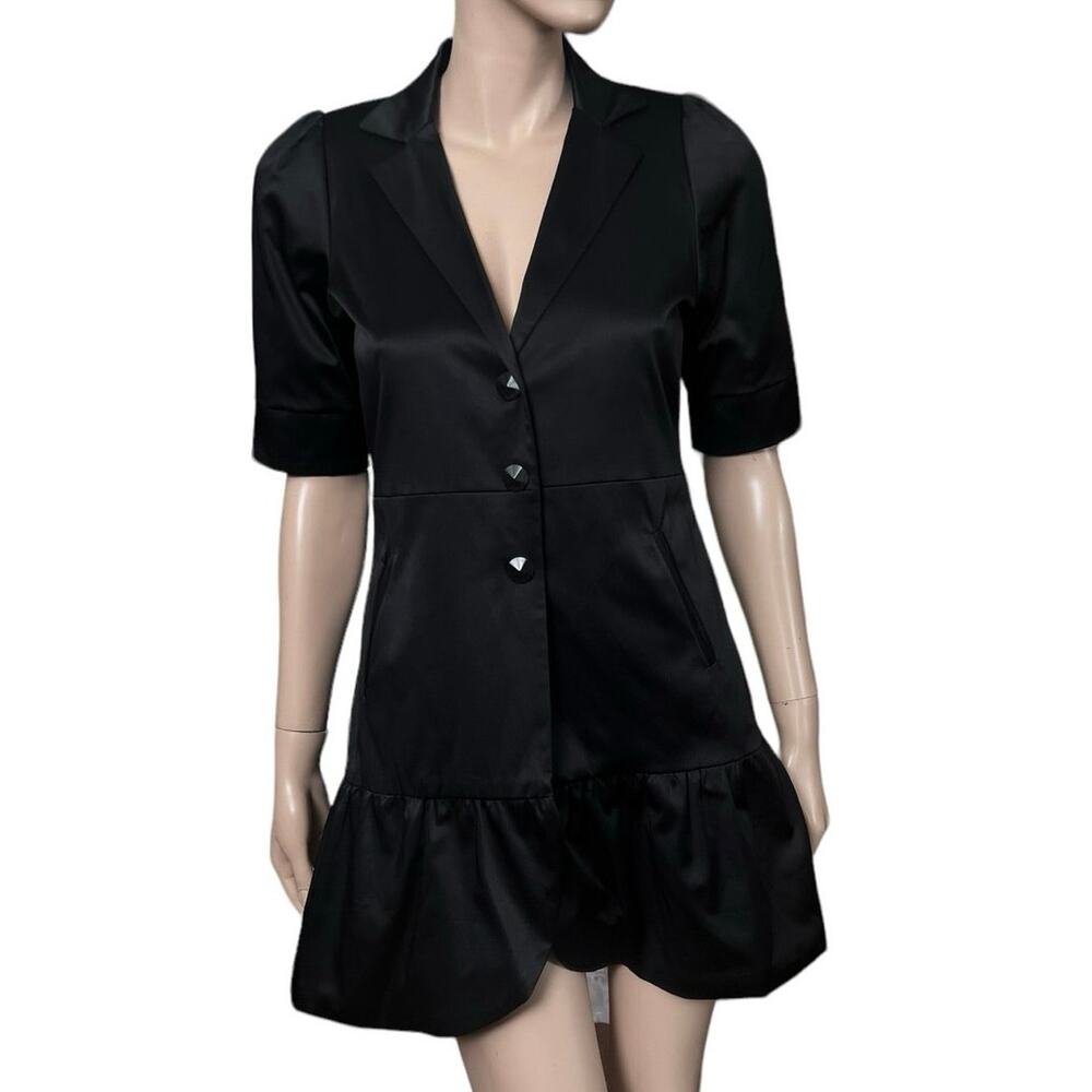 Jazmin Chebar Black Blazer with Three Metal Snaps Bottom Size 2 Ruffle Hem